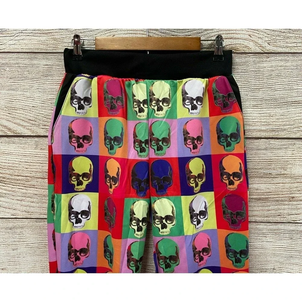 Kayden K Jogger Pants Mens Medium Skinny Skull Pop Art Poly Stretch New Made US